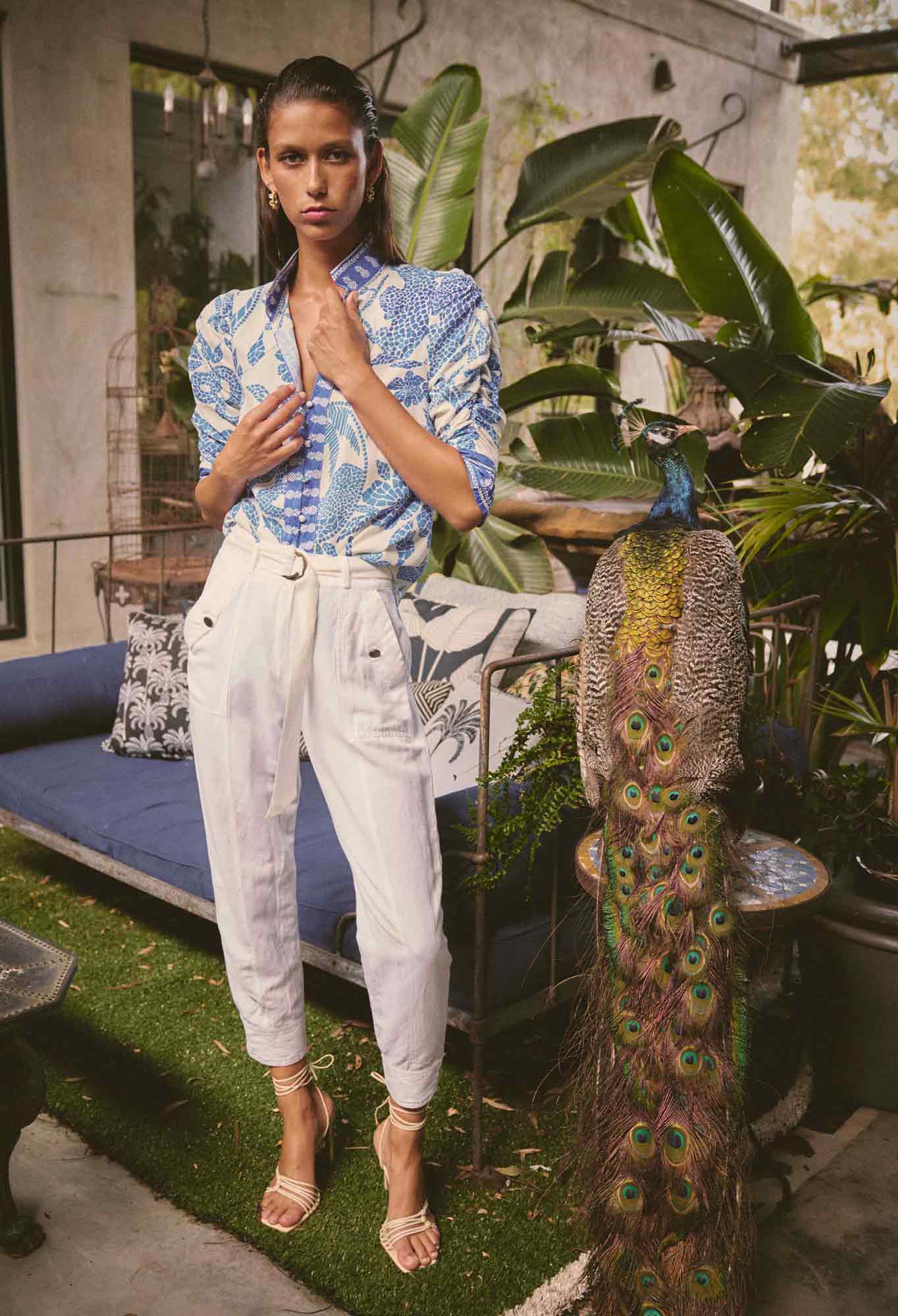OnceWas - Trinidad Linen Viscose Button Cuff Pant | Ivory OnceWas