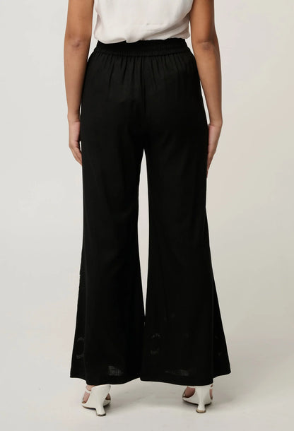OnceWas - Willow Linen Viscose Embroidery Detail Pant | Black