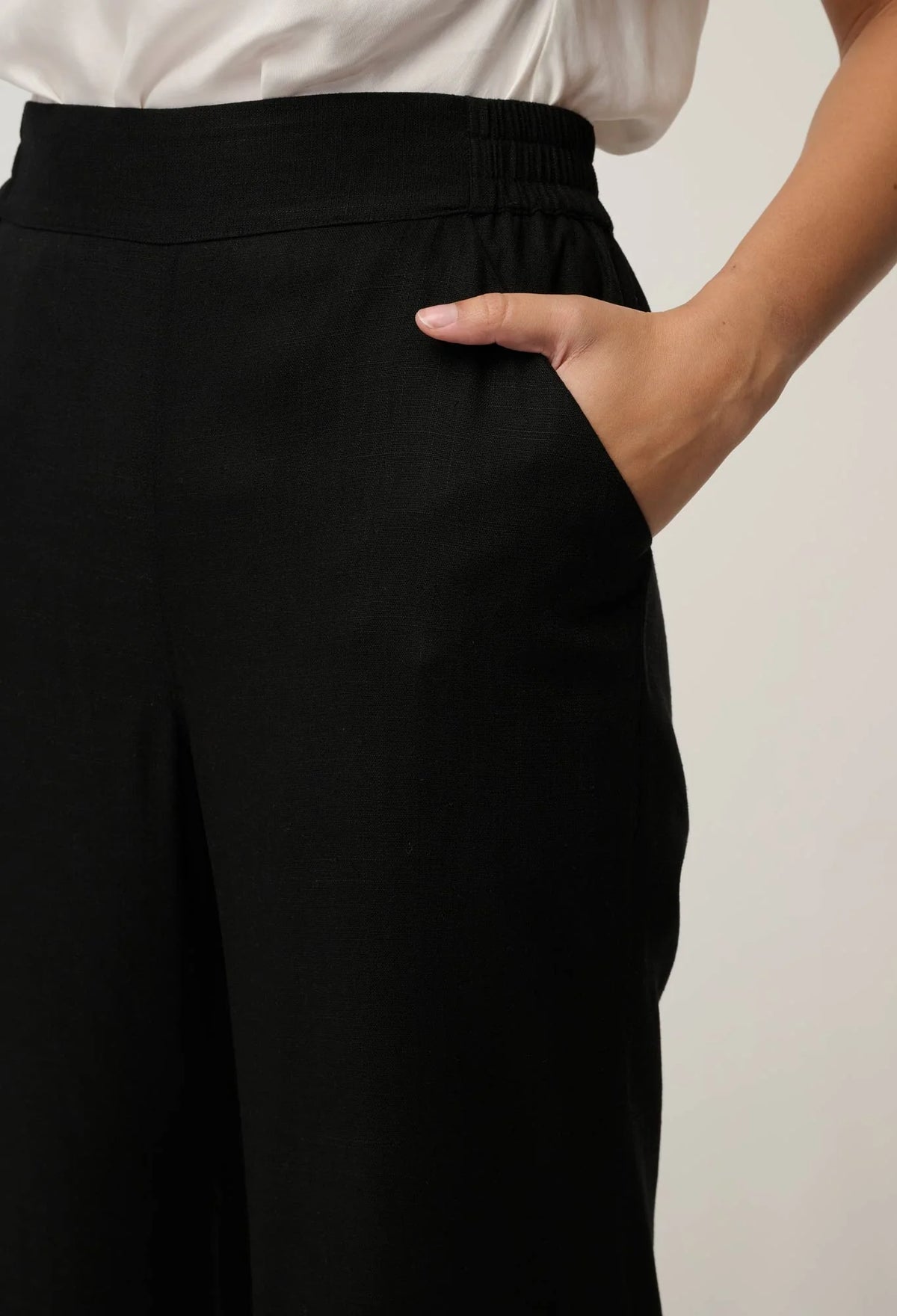 OnceWas - Willow Linen Viscose Embroidery Detail Pant | Black