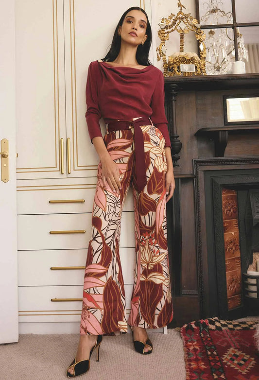 OnceWas - Adele Linen Viscose Belted Printed Pant | Cathedral Botanic