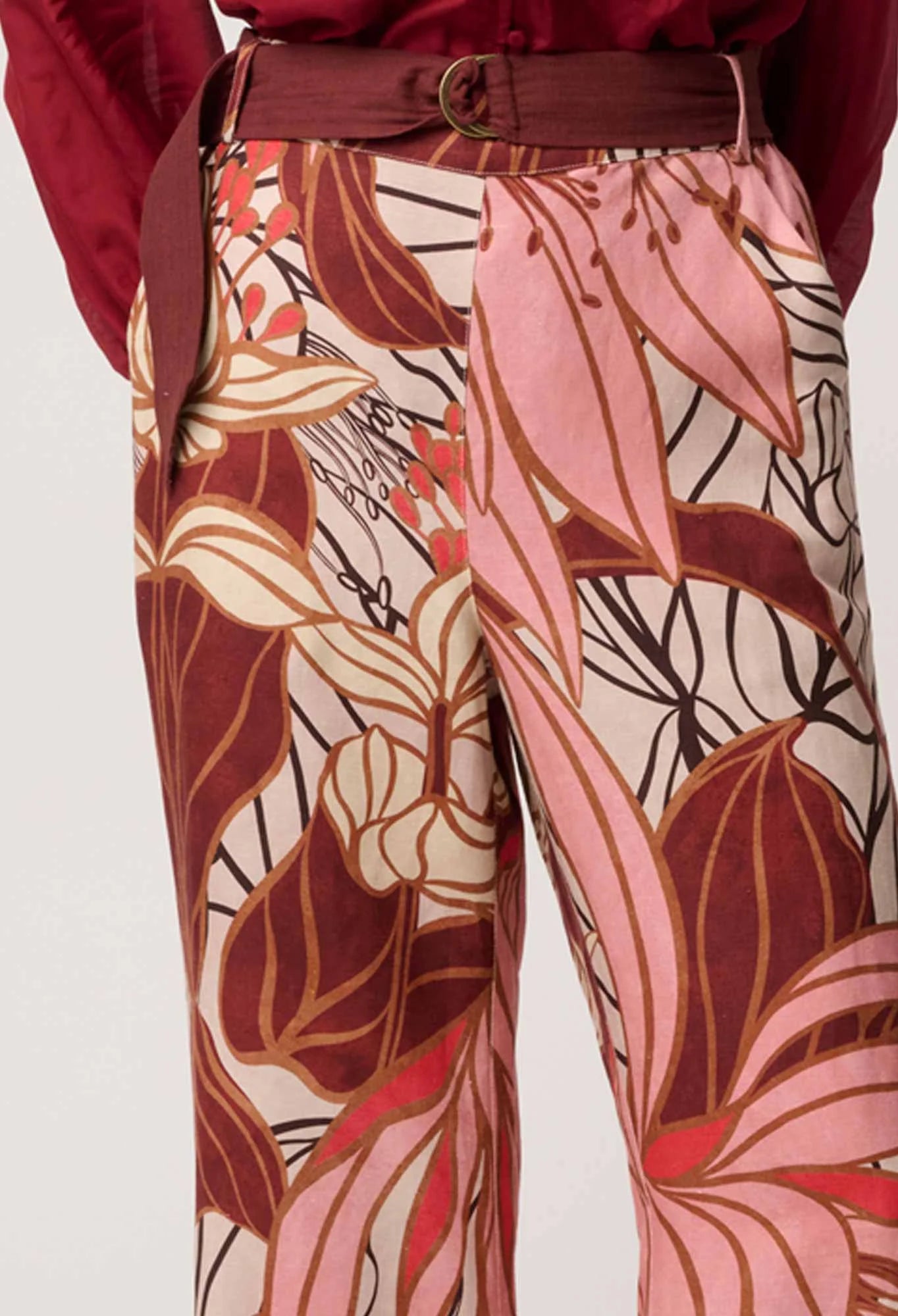 OnceWas - Adele Linen Viscose Belted Printed Pant | Cathedral Botanic