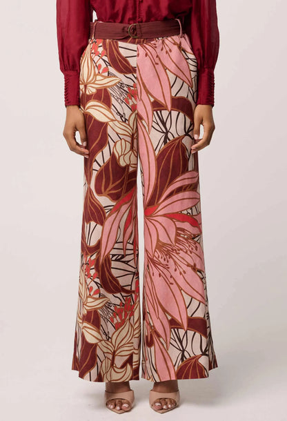 OnceWas - Adele Linen Viscose Belted Printed Pant | Cathedral Botanic