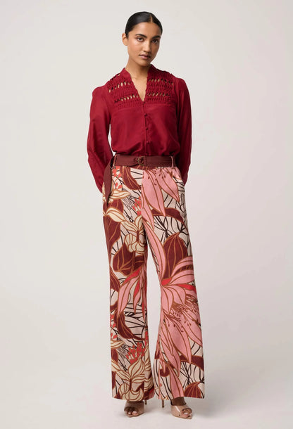 OnceWas - Adele Linen Viscose Belted Printed Pant | Cathedral Botanic