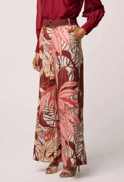 OnceWas - Adele Linen Viscose Belted Printed Pant | Cathedral Botanic