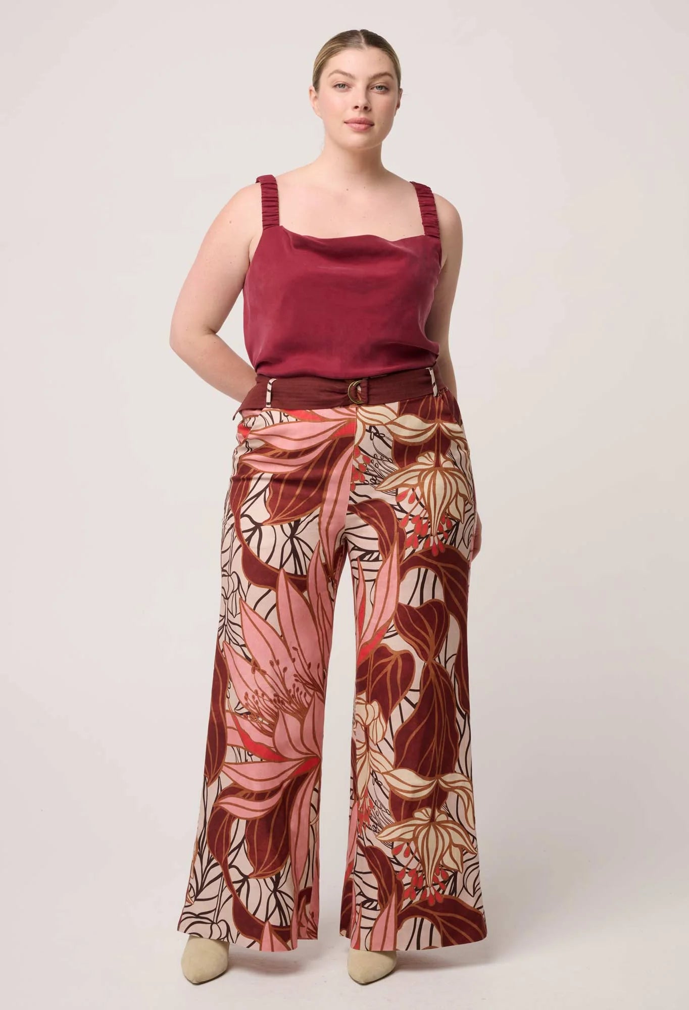 OnceWas - Adele Linen Viscose Belted Printed Pant | Cathedral Botanic