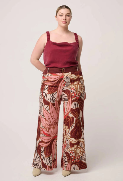OnceWas - Adele Linen Viscose Belted Printed Pant | Cathedral Botanic