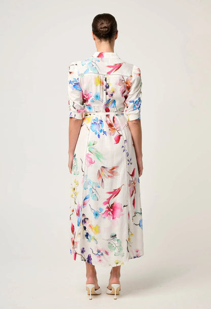 OnceWas - Xenia Yoke Linen Viscose Dress | Plume Blossom OnceWas