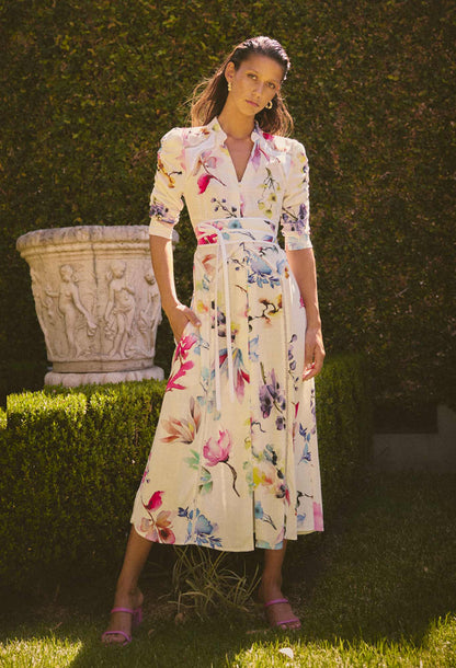 OnceWas - Xenia Yoke Linen Viscose Dress | Plume Blossom OnceWas