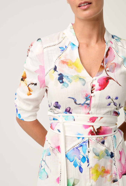OnceWas - Xenia Yoke Linen Viscose Dress | Plume Blossom OnceWas