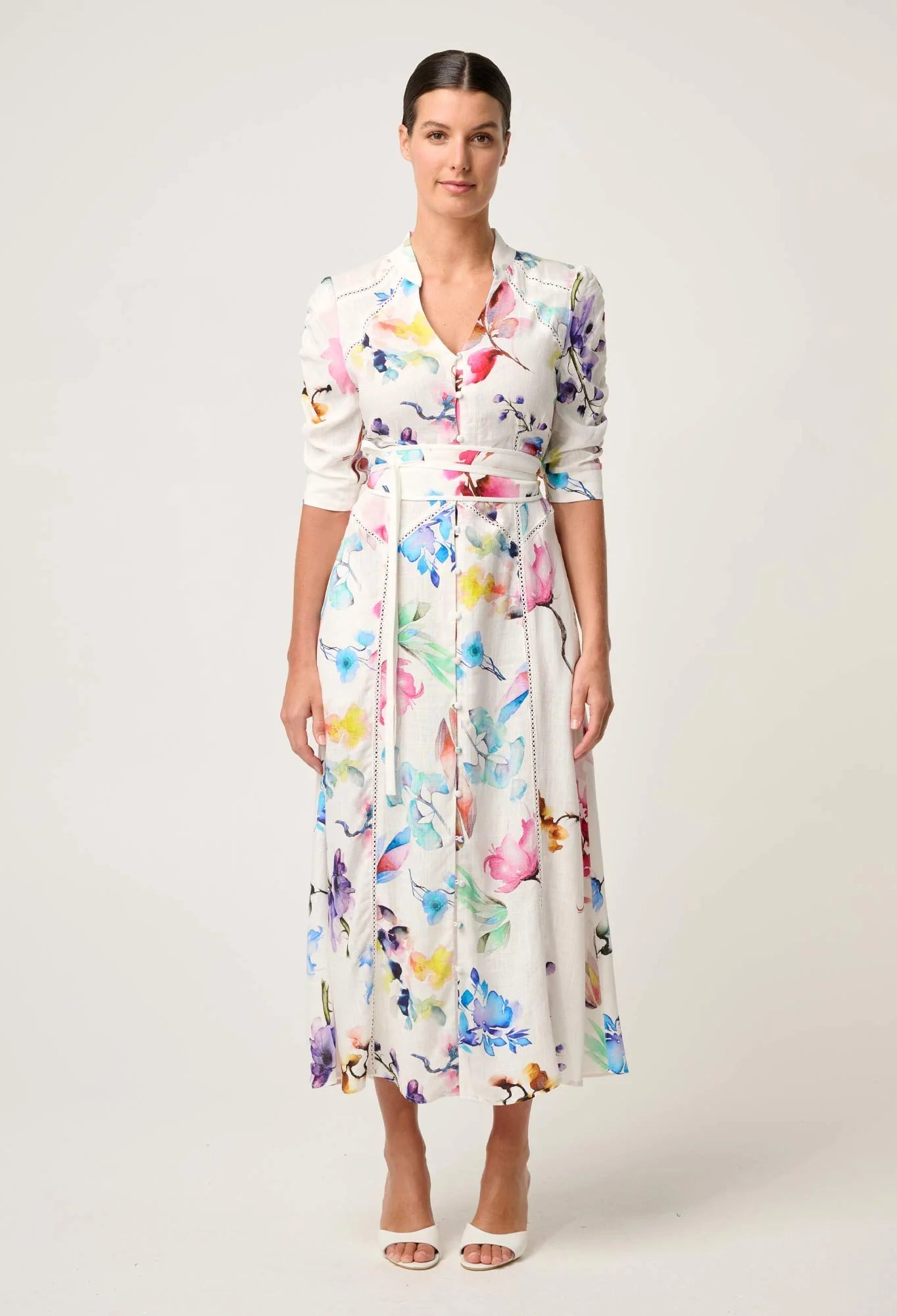 OnceWas - Xenia Yoke Linen Viscose Dress | Plume Blossom OnceWas