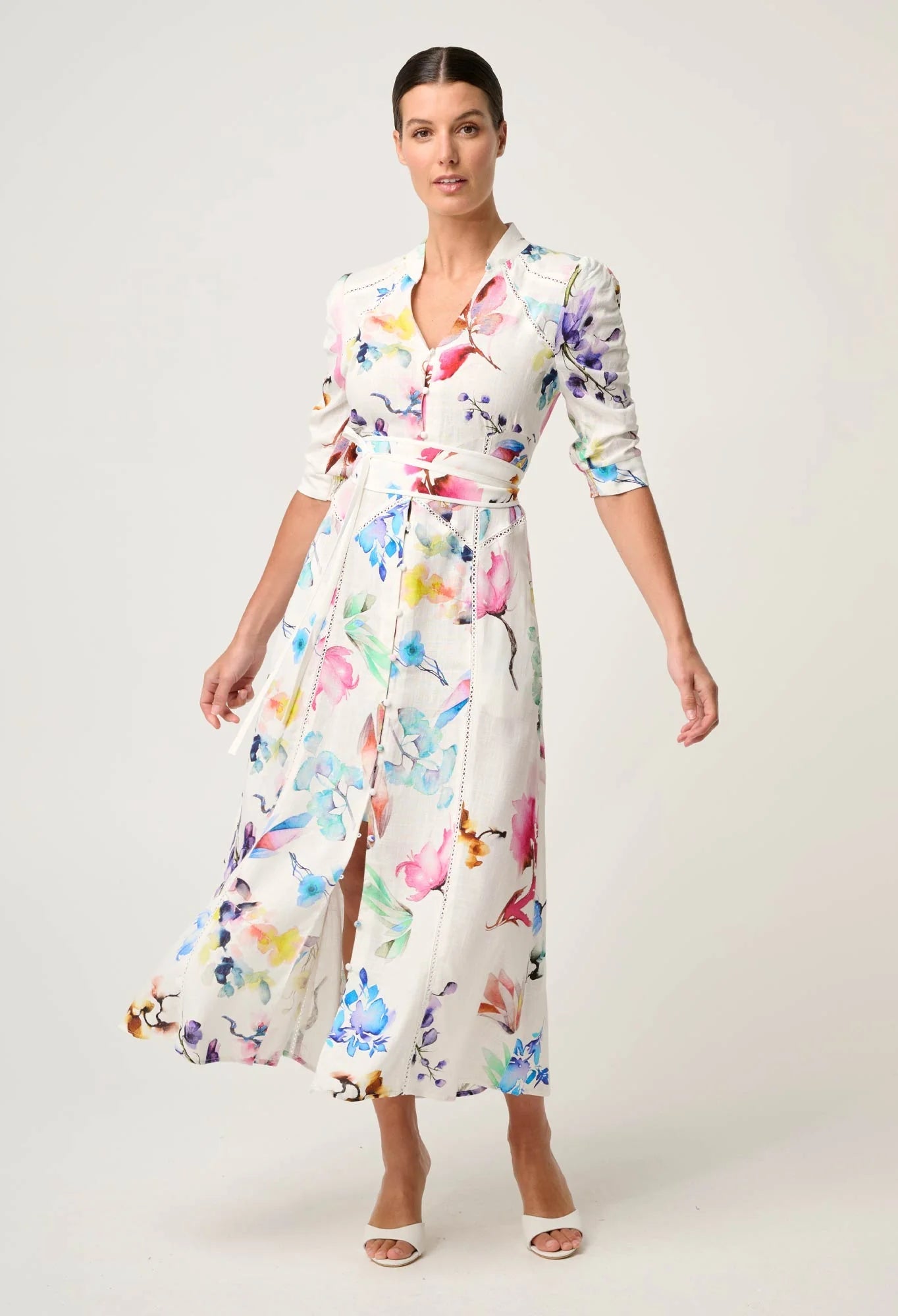 OnceWas - Xenia Yoke Linen Viscose Dress | Plume Blossom OnceWas