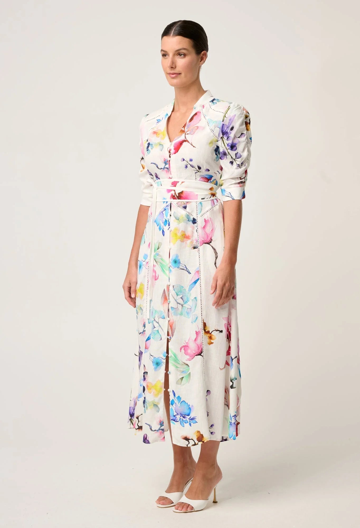 OnceWas - Xenia Yoke Linen Viscose Dress | Plume Blossom OnceWas
