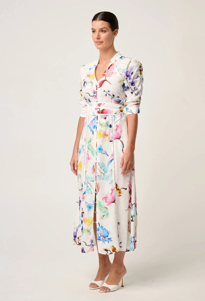 OnceWas - Xenia Yoke Linen Viscose Dress | Plume Blossom OnceWas