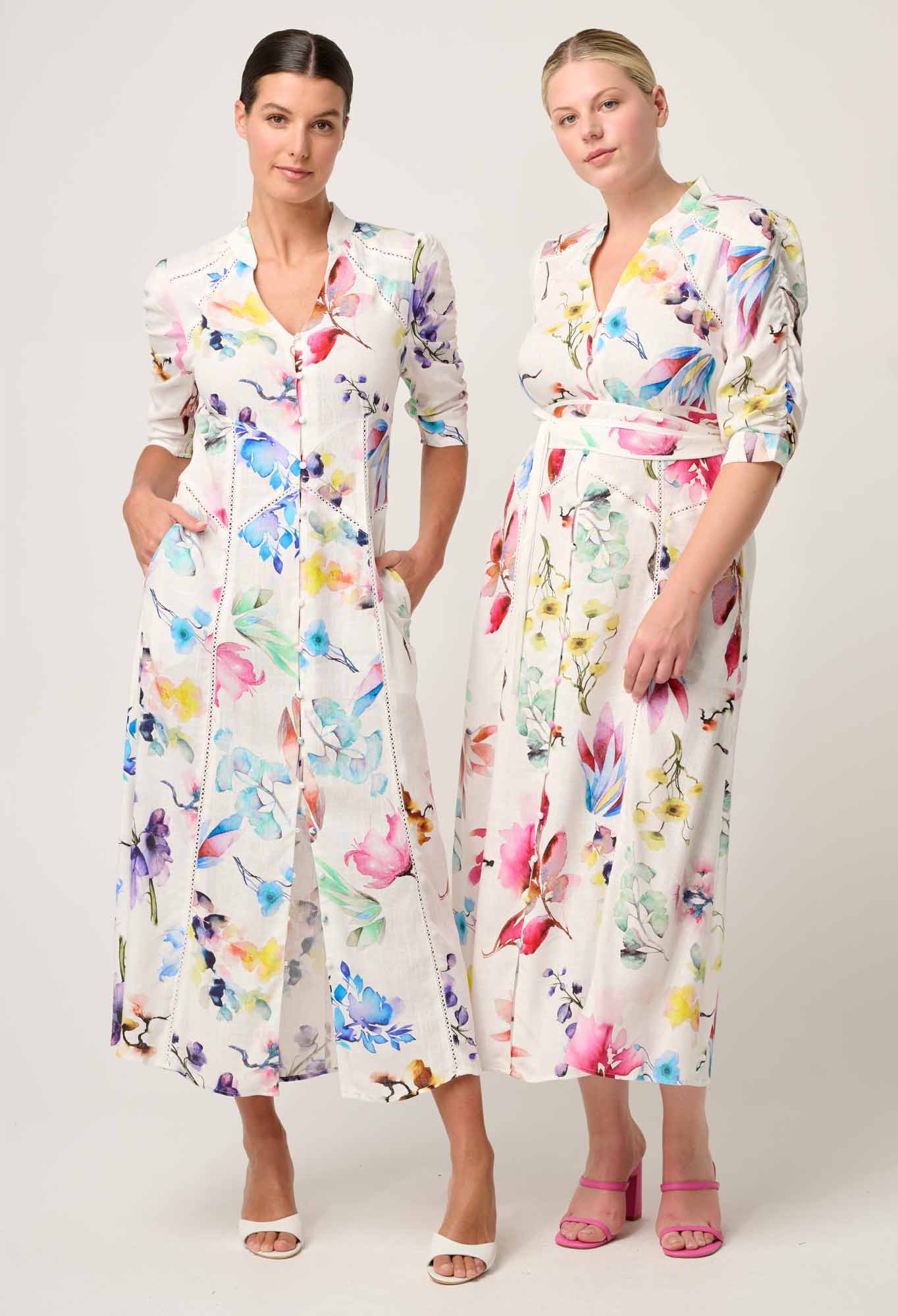 OnceWas - Xenia Yoke Linen Viscose Dress | Plume Blossom OnceWas