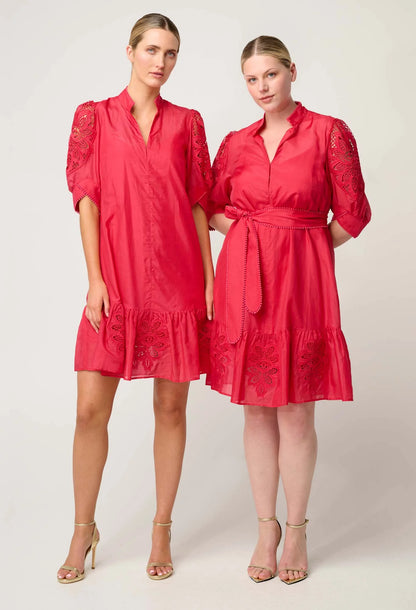 OnceWas - Jamila Silk Cotton Custom Lace Detail Dress | Ruby
