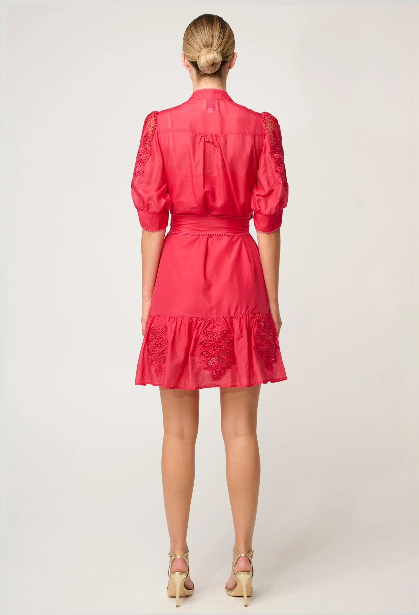 OnceWas - Jamila Silk Cotton Custom Lace Detail Dress | Ruby