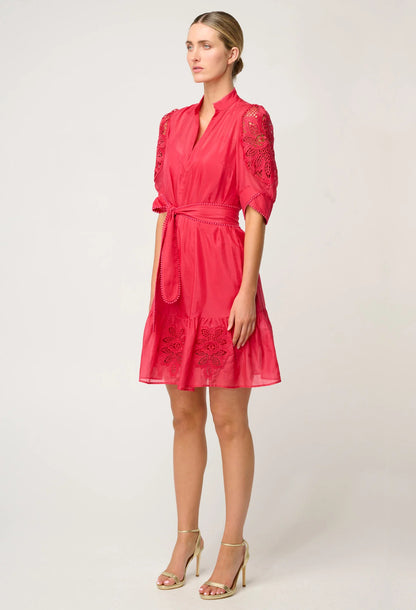 OnceWas - Jamila Silk Cotton Custom Lace Detail Dress | Ruby