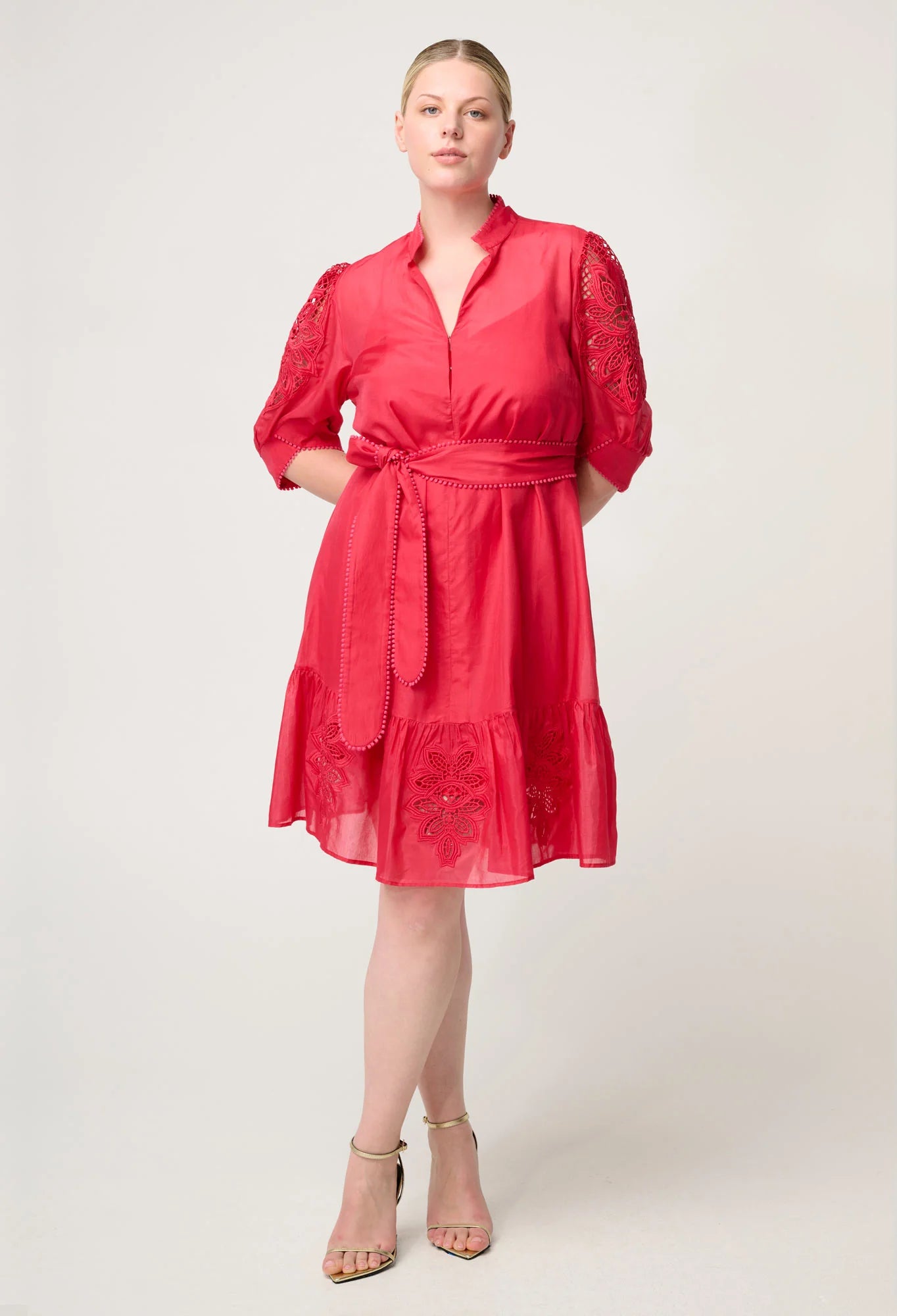 OnceWas - Jamila Silk Cotton Custom Lace Detail Dress | Ruby