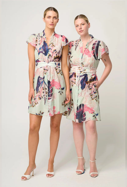 OnceWas - Nisreen Silk Cotton Embroidered Flutter Sleeve Dress | Oasis Flora