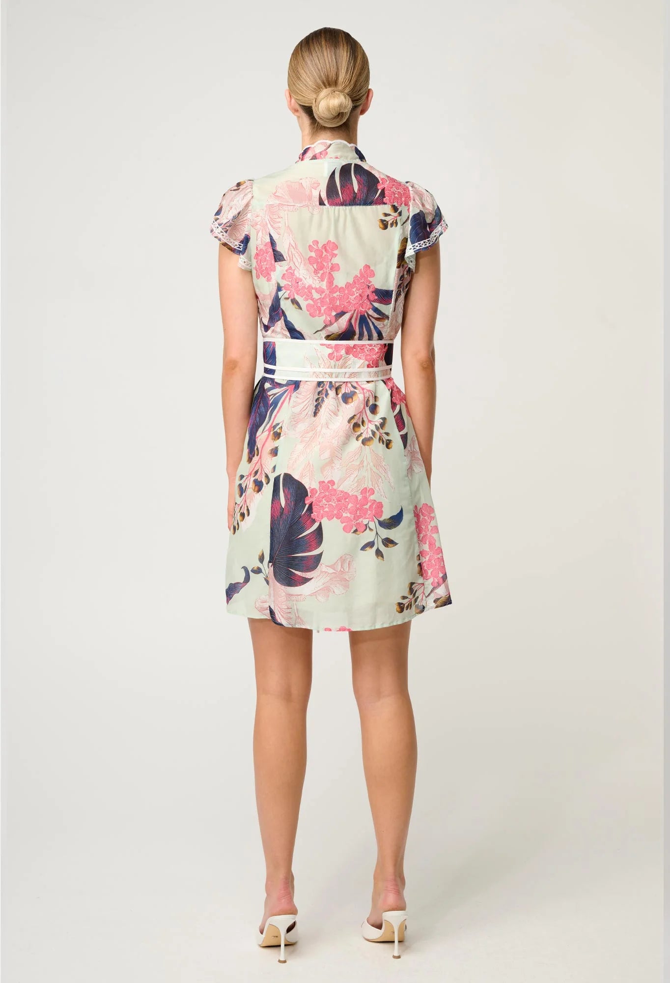 OnceWas - Nisreen Silk Cotton Embroidered Flutter Sleeve Dress | Oasis Flora