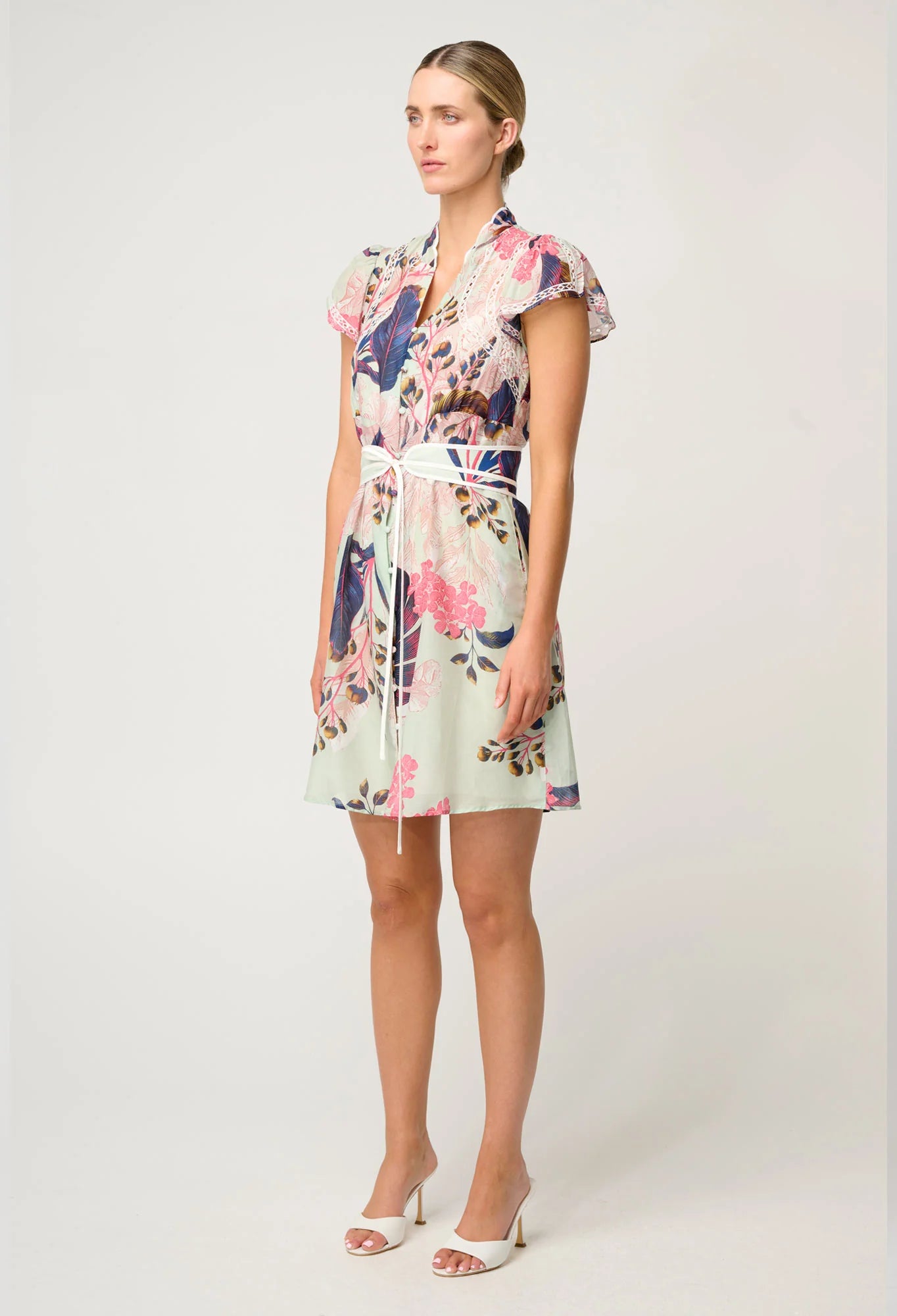 OnceWas - Nisreen Silk Cotton Embroidered Flutter Sleeve Dress | Oasis Flora