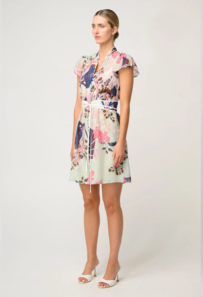 OnceWas - Nisreen Silk Cotton Embroidered Flutter Sleeve Dress | Oasis Flora