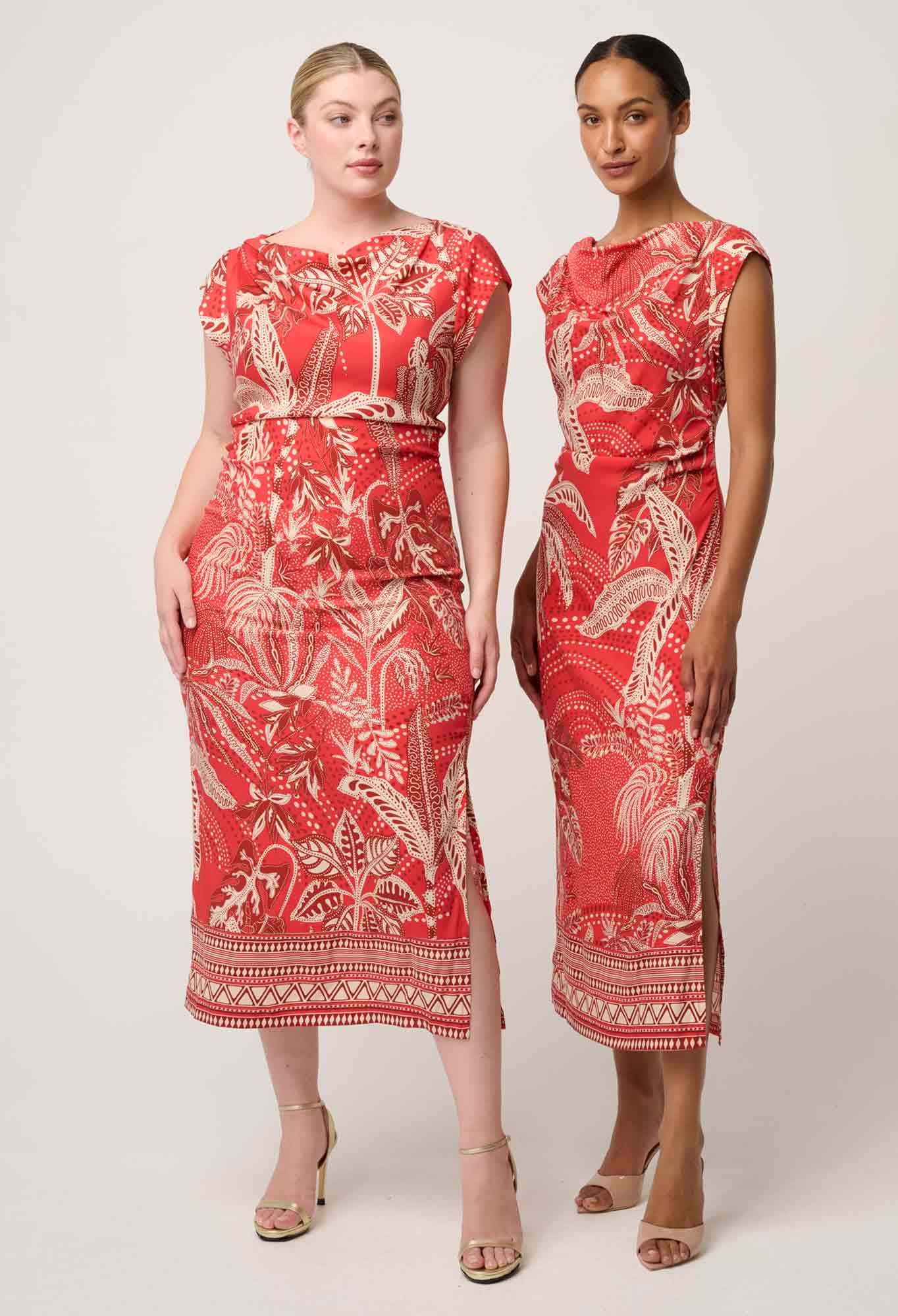 OnceWas - Monique Draped Neck Cupro Viscose Stretch Column Dress | Crimson Palms