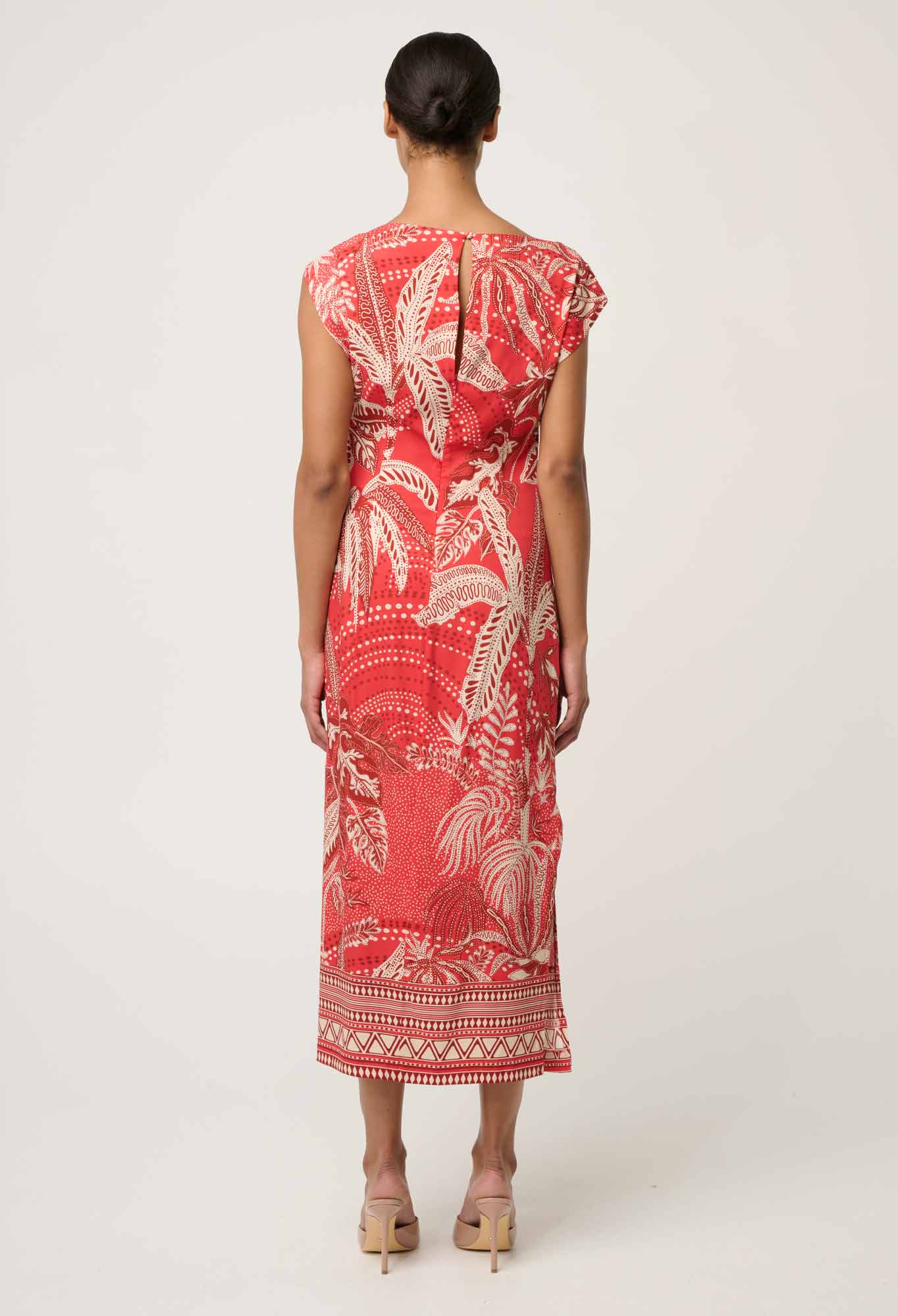 OnceWas - Monique Draped Neck Cupro Viscose Stretch Column Dress | Crimson Palms