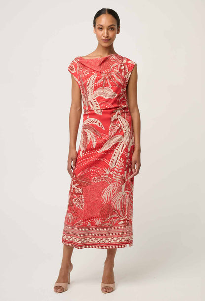 OnceWas - Monique Draped Neck Cupro Viscose Stretch Column Dress | Crimson Palms