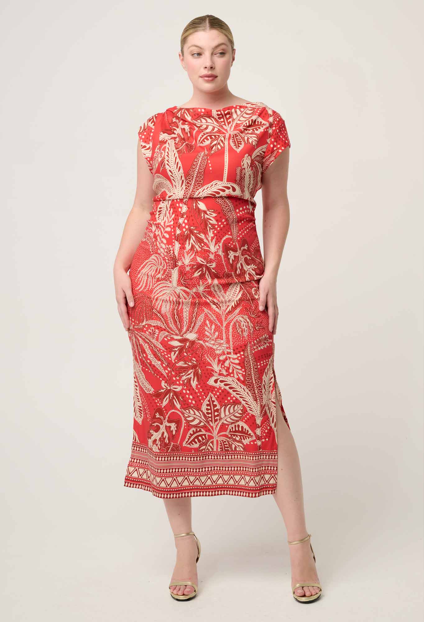 OnceWas - Monique Draped Neck Cupro Viscose Stretch Column Dress | Crimson Palms