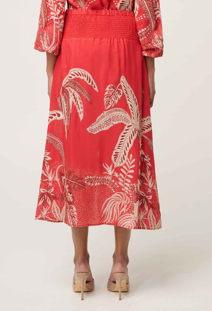 OnceWas - Harper Viscose Faille Print Criss Cross Waist Panel Skirt | Crimson Palms