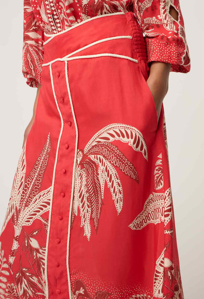 OnceWas - Harper Viscose Faille Print Criss Cross Waist Panel Skirt | Crimson Palms