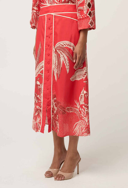 OnceWas - Harper Viscose Faille Print Criss Cross Waist Panel Skirt | Crimson Palms