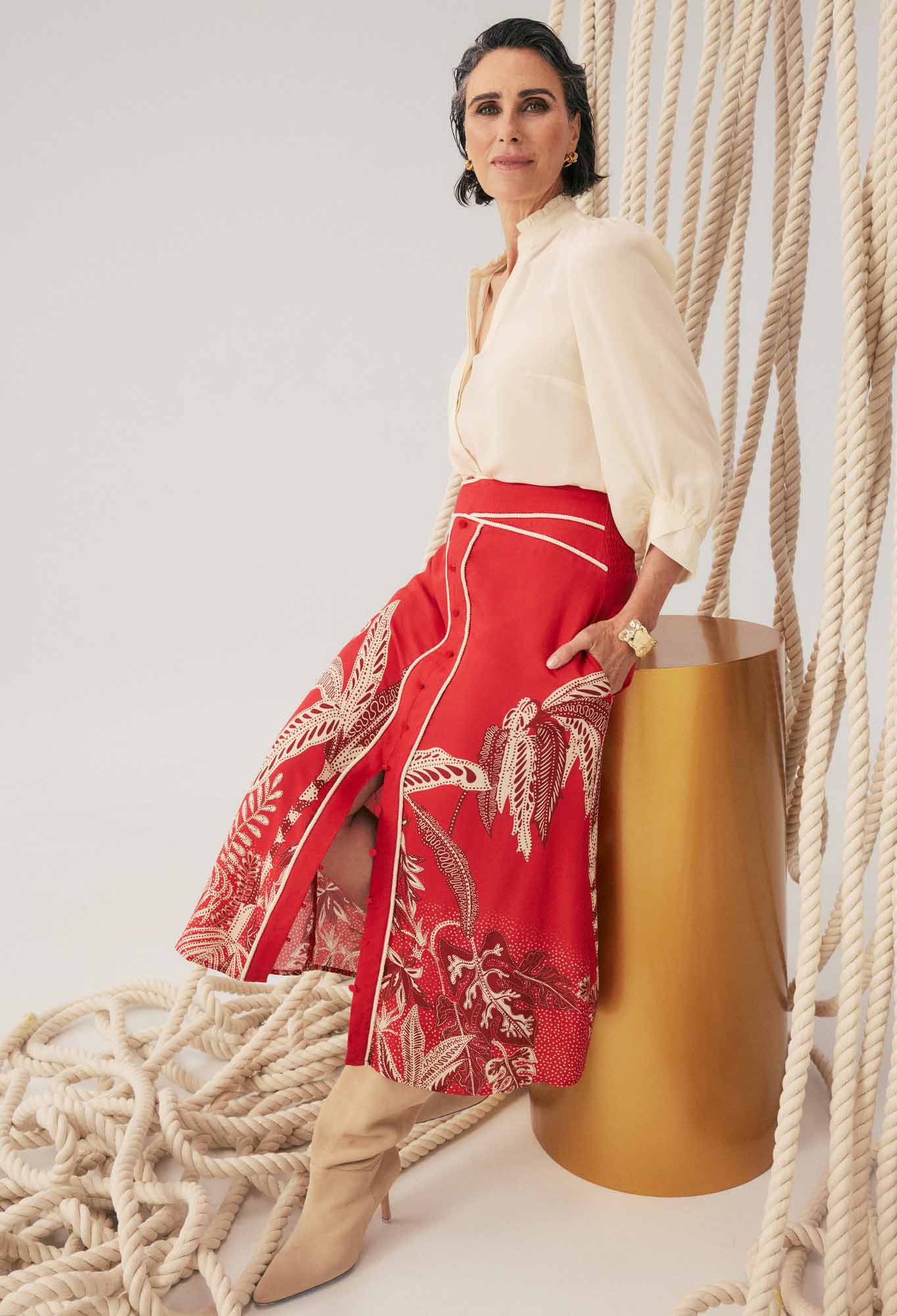 OnceWas - Harper Viscose Faille Print Criss Cross Waist Panel Skirt | Crimson Palms