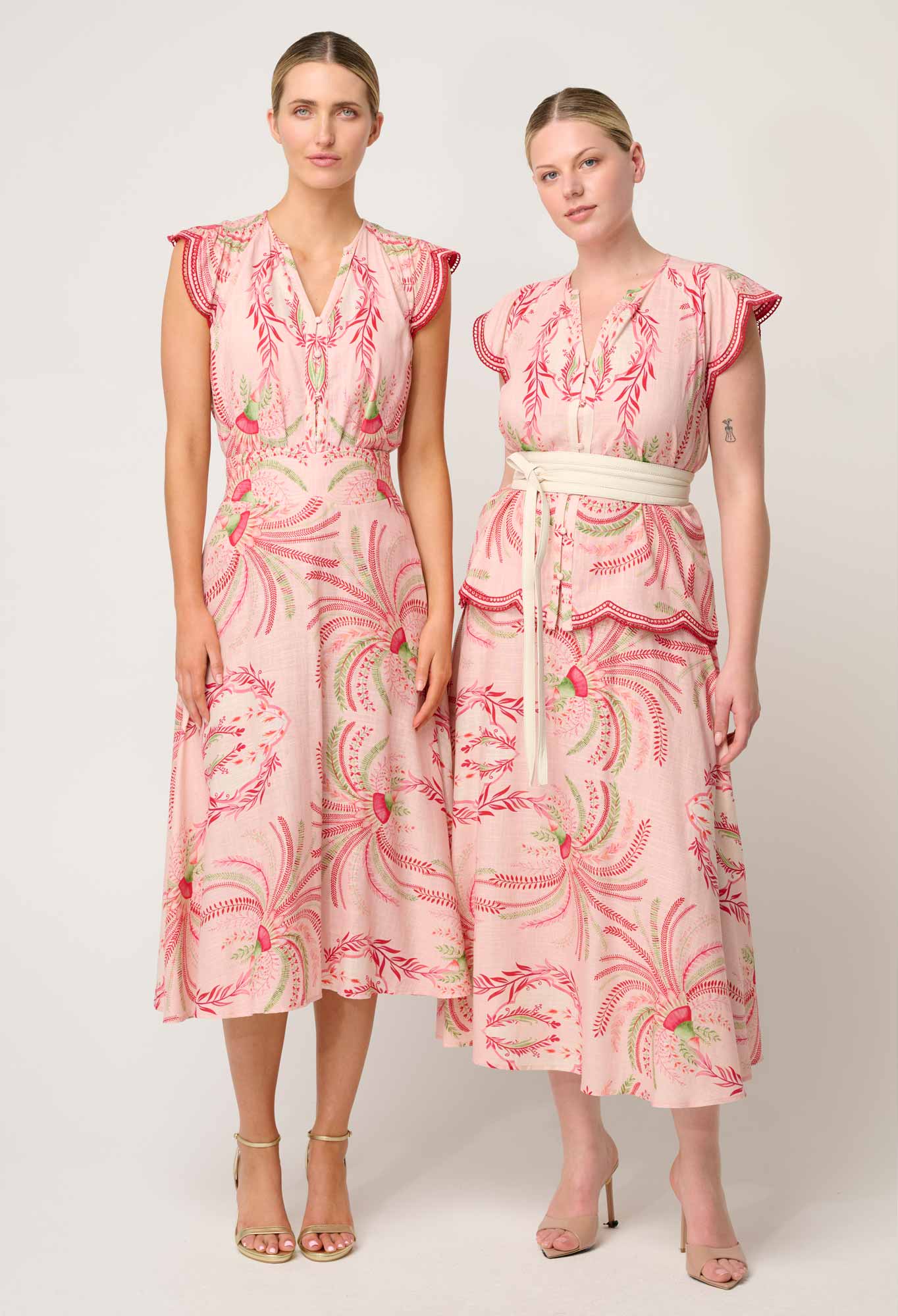 OnceWas - Estrella Linen Viscose Yoke Skirt | Palmarosa