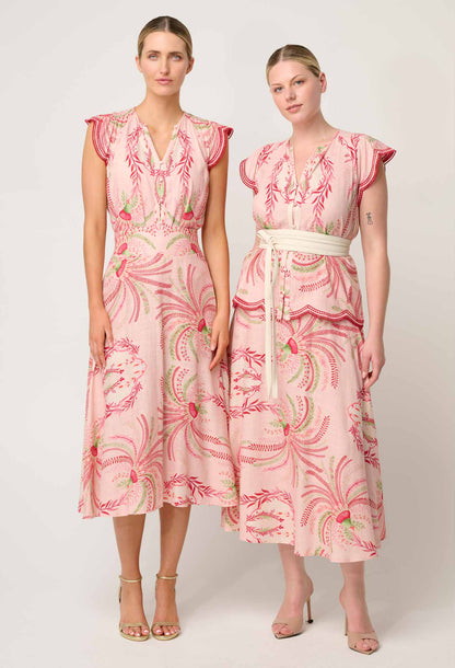 OnceWas - Estrella Linen Viscose Yoke Skirt | Palmarosa