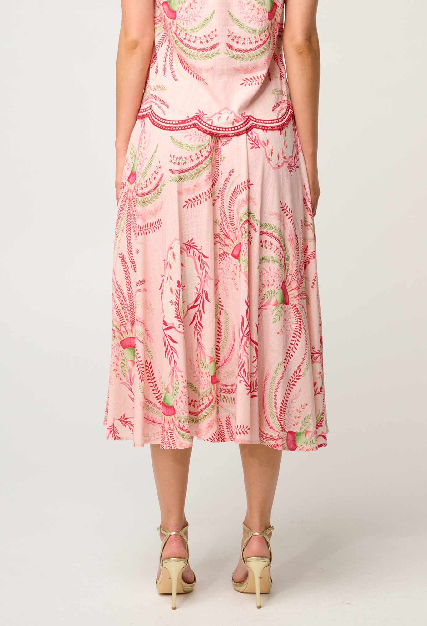 OnceWas - Estrella Linen Viscose Yoke Skirt | Palmarosa