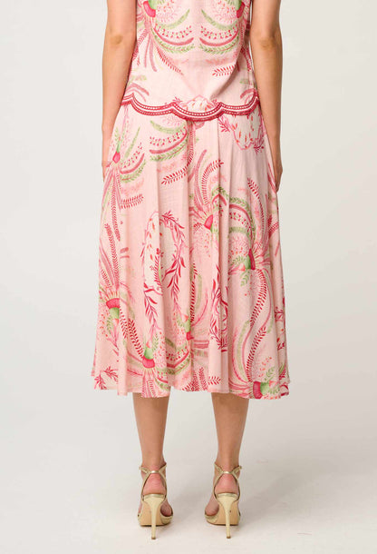 OnceWas - Estrella Linen Viscose Yoke Skirt | Palmarosa