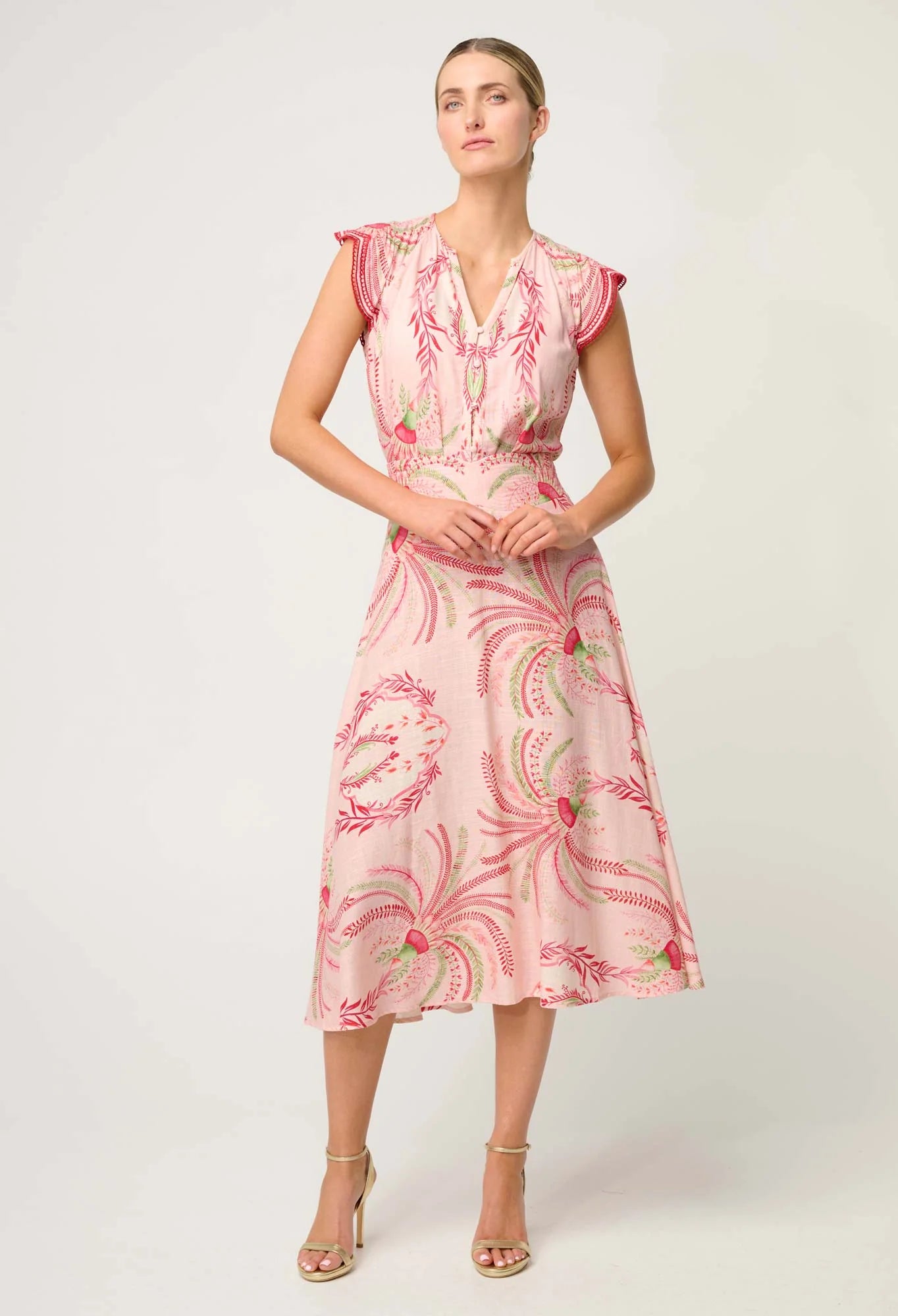 OnceWas - Estrella Linen Viscose Yoke Skirt | Palmarosa