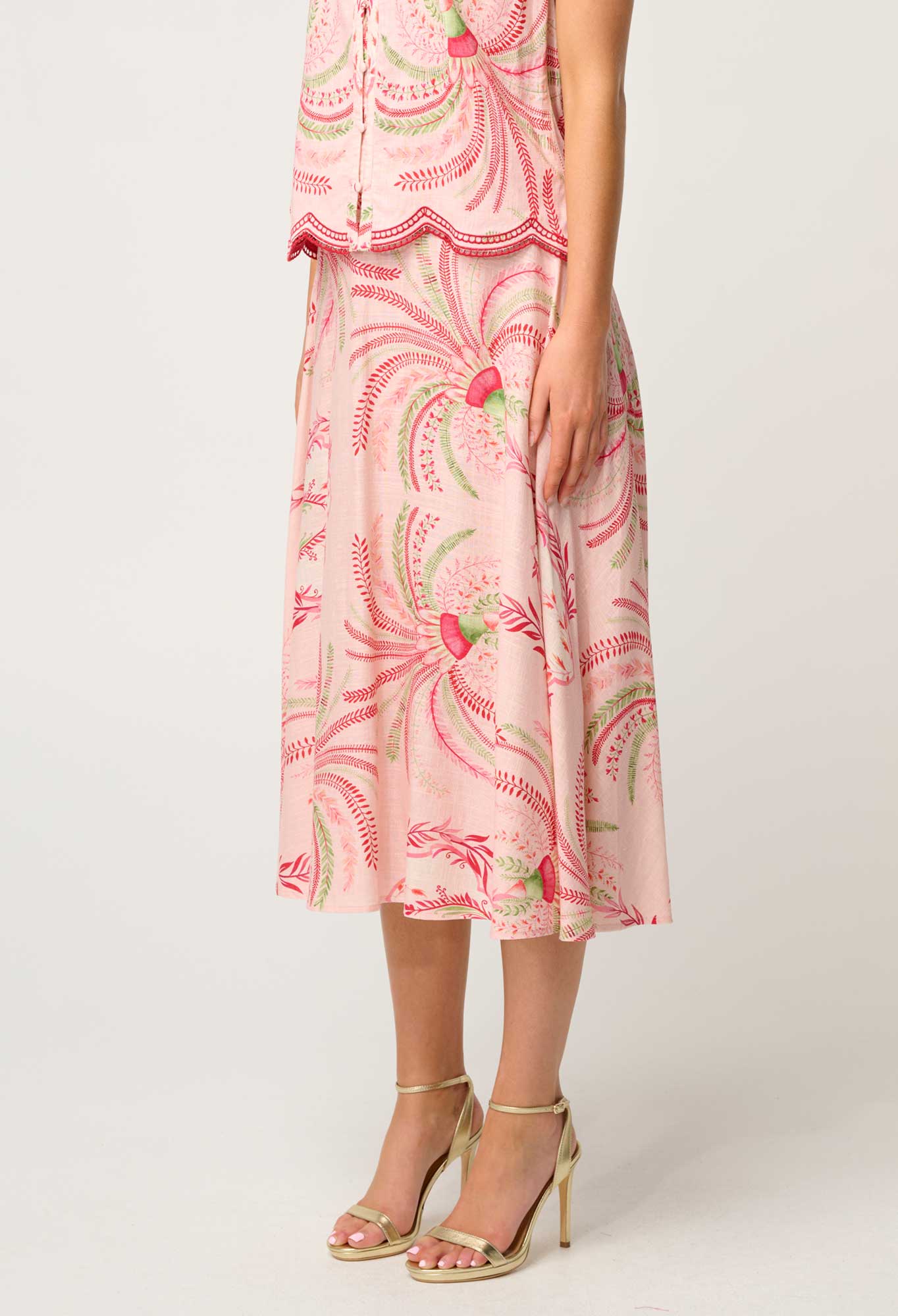 OnceWas - Estrella Linen Viscose Yoke Skirt | Palmarosa