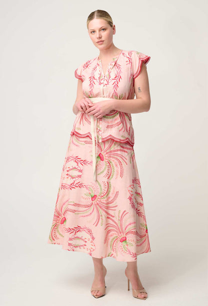 OnceWas - Estrella Linen Viscose Yoke Skirt | Palmarosa