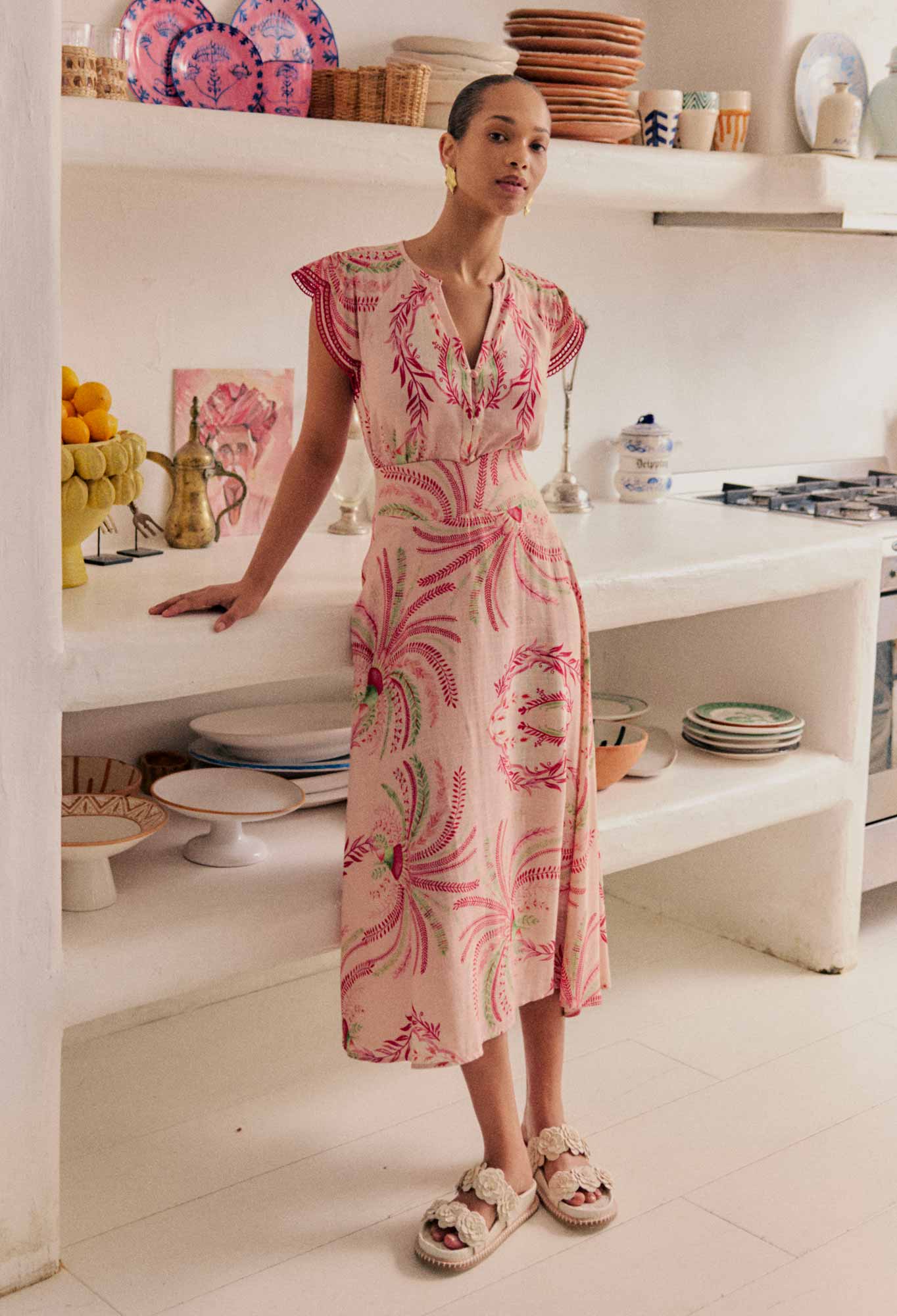 OnceWas - Estrella Linen Viscose Yoke Skirt | Palmarosa