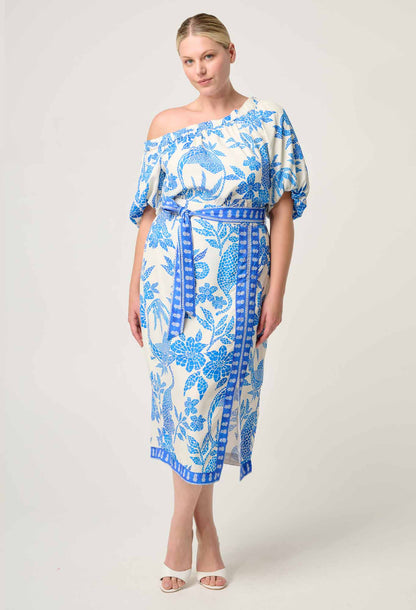 OnceWas - Zenobia Viscose Dobby Midi Skirt | Azure Mosaic OnceWas