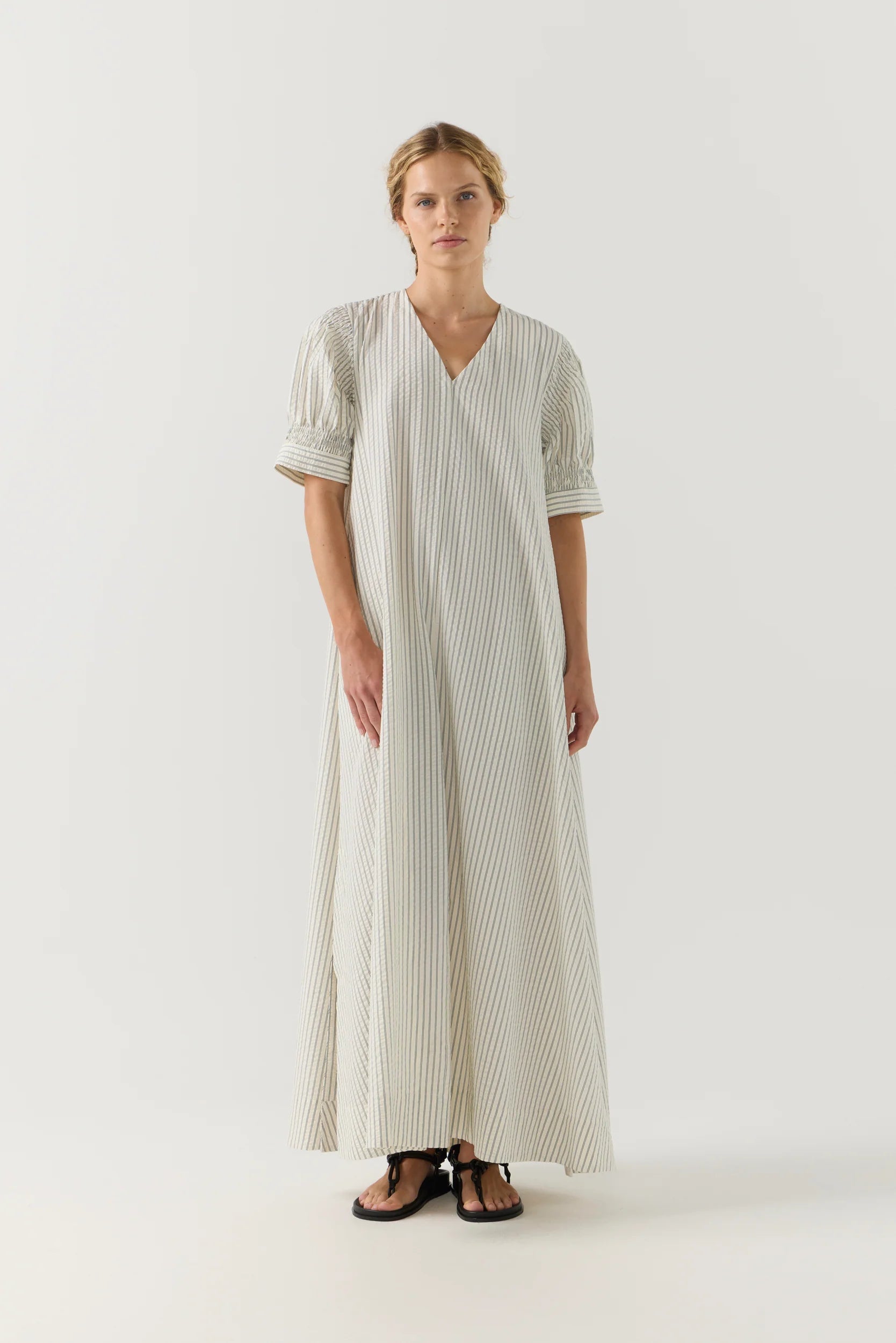 Foemina - Scottie Dress | Basil Stripe Seersucker Foemina