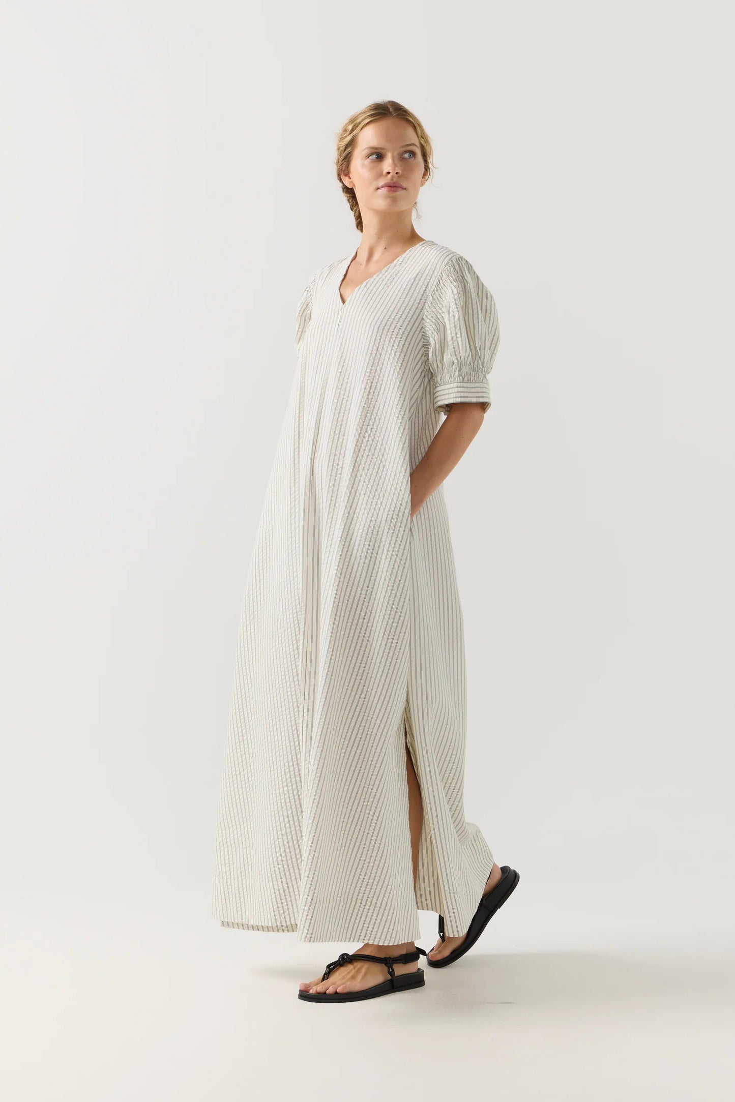 Foemina - Scottie Dress | Basil Stripe Seersucker Foemina