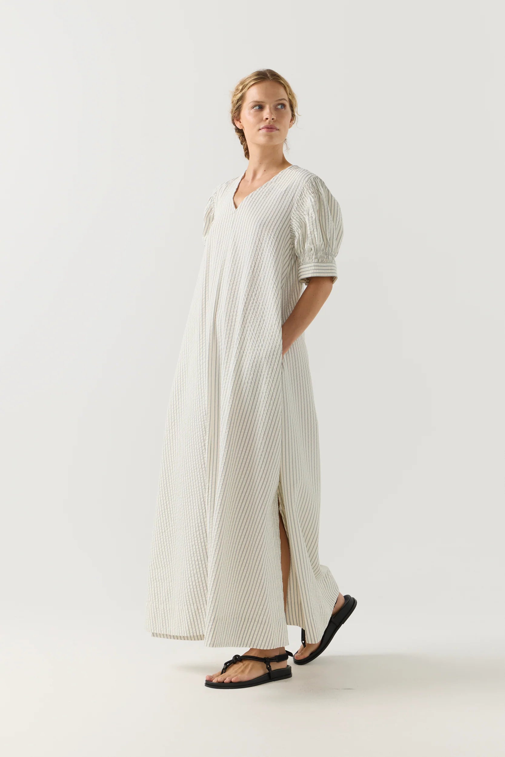 Foemina - Scottie Dress | Basil Stripe Seersucker Foemina
