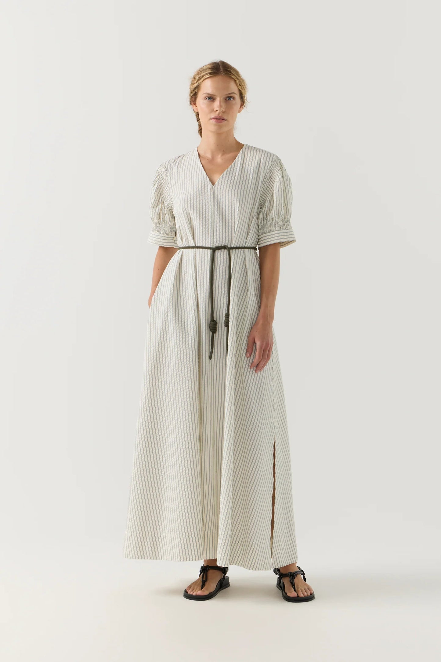 Foemina - Scottie Dress | Basil Stripe Seersucker Foemina