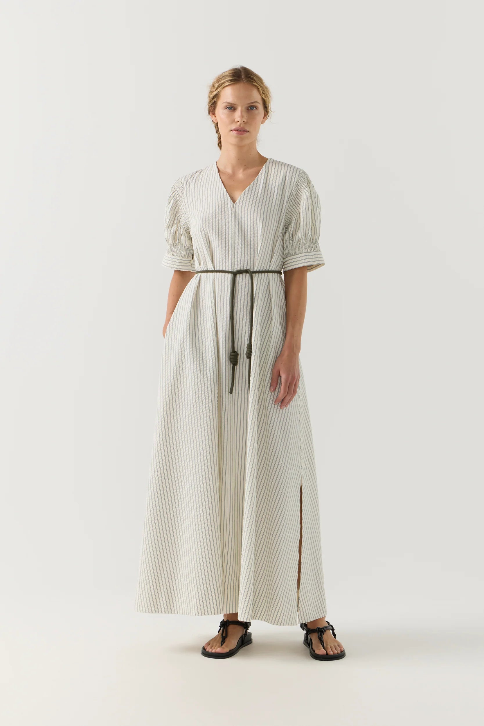 Foemina - Scottie Dress | Basil Stripe Seersucker Foemina