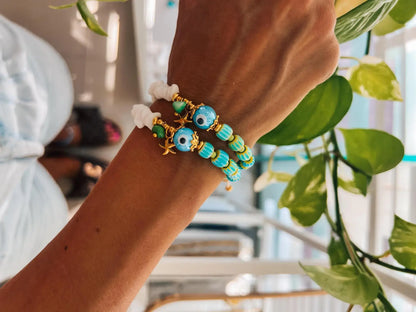 Beaded Turquoise Ceramic Eye Bracelet with Starfish Charm