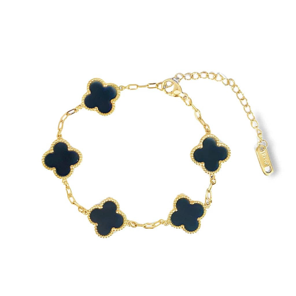 Black Four Leaf Clover Double-Sided Bracelet,18K Gold Plated